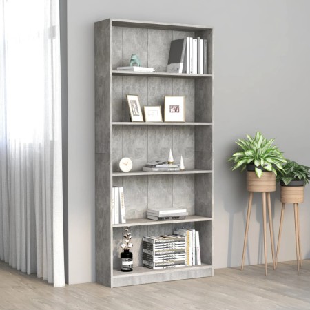 Estantería de 5 niveles contrachapada gris hormigón 80x24x175cm en Librerías y estanterías | Comprar online en Foru.es