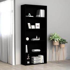 Estantería de 5 niveles madera contrachapada negra 80x30x189 cm en Librerías y estanterías | Comprar online en Foru.es
