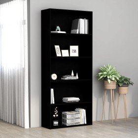Estantería de 5 niveles madera contrachapada negra 80x30x189 cm en Librerías y estanterías | Comprar online en Foru.es
