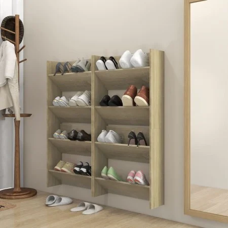 Zapateros de pared 4 uds contrachapada roble Sonoma 60x18x60 cm de vidaXL, Zapateros y organizadores de calzado - Ref: Foro24...