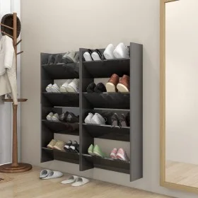 Zapateros de pared 4 uds contrachapada gris brillo 60x18x60 cm de vidaXL, Zapateros y organizadores de calzado - Ref: Foro24-...