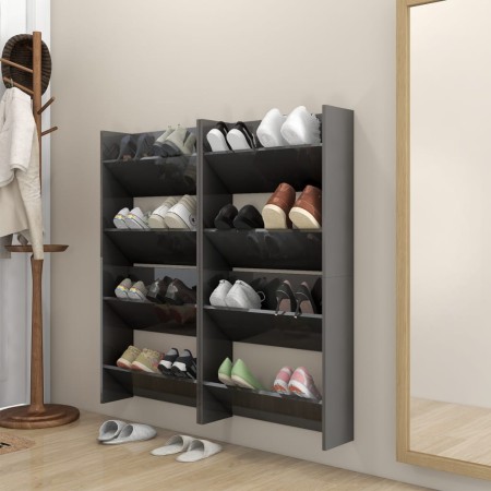 Zapateros de pared 4 uds contrachapada gris brillo 60x18x60 cm de vidaXL, Zapateros y organizadores de calzado - Ref: Foro24-...