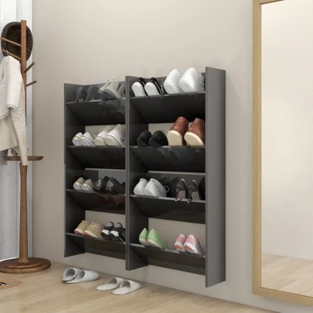 Zapateros de pared 4 uds contrachapada gris brillo 60x18x60 cm de vidaXL, Zapateros y organizadores de calzado - Ref: Foro24-...