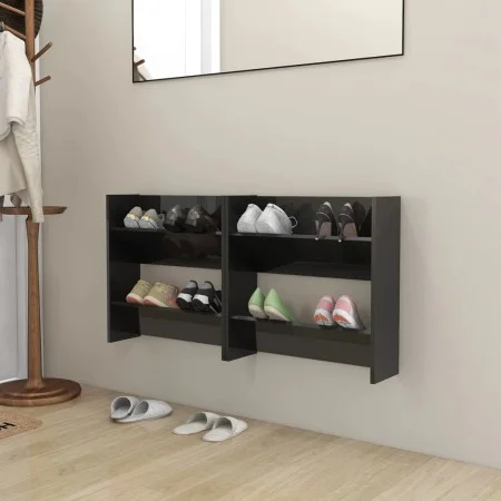 Zapateros de pared 2 uds contrachapada negro brillo 60x18x60 cm de vidaXL, Zapateros y organizadores de calzado - Ref: Foro24...
