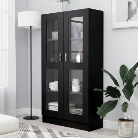 Vitrina de madera contrachapada negro 82,5x30,5x150 cm en Librerías y estanterías | Comprar online en Foru.es