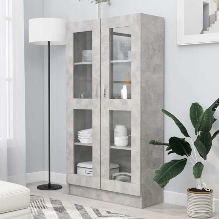 Vitrina de madera contrachapada gris hormigón 82,5x30,5x150cm en Librerías y estanterías | Comprar online en Foru.es
