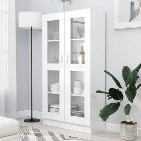 Vitrina de madera ingeniería blanco brillo 82,5x30,5x150 cm en Librerías y estanterías | Comprar online en Foru.es