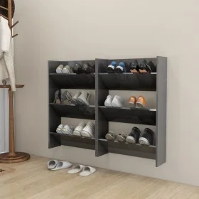 Zapateros de pared 2 uds contrachapada gris brillo 60x18x90 cm de vidaXL, Zapateros y organizadores de calzado - Ref: Foro24-...