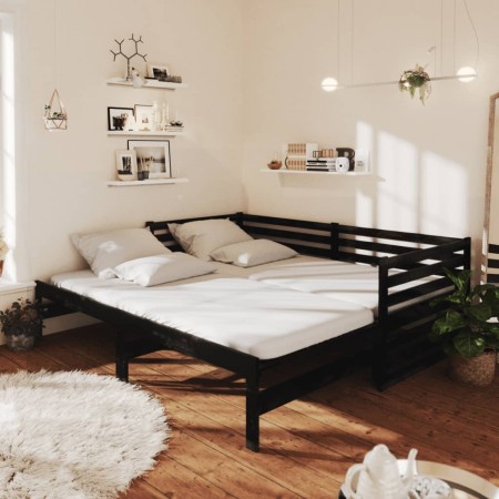 Sofá cama extraíble madera maciza de pino negro 2x(90x200) cm de vidaXL, Camas y somieres - Ref: Foro24-806969, Precio: 212,5...