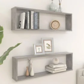 Cube wall shelf 2 units plywood gray concrete 100x15x30cm by vidaXL, Shelves and shelves - Ref: Foro24-807091, Price: 32,52 €...