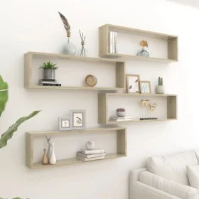 Estantes cubo pared 4uds contrachapado roble Sonoma 100x15x30cm de vidaXL, Estantes y estanterías - Ref: Foro24-807089, Preci...