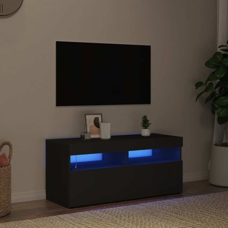 Mueble de TV con luces LED negro 90x35x40 cm en Muebles TV | Comprar online en Foru.es