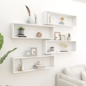 Estante cubo pared 4uds contrachapado blanco brillo 100x15x30cm de vidaXL, Estantes y estanterías - Ref: Foro24-807098, Preci...