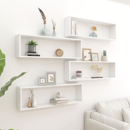 Estante cubo pared 4uds contrachapado blanco brillo 100x15x30cm de vidaXL, Estantes y estanterías - Ref: Foro24-807098, Preci...