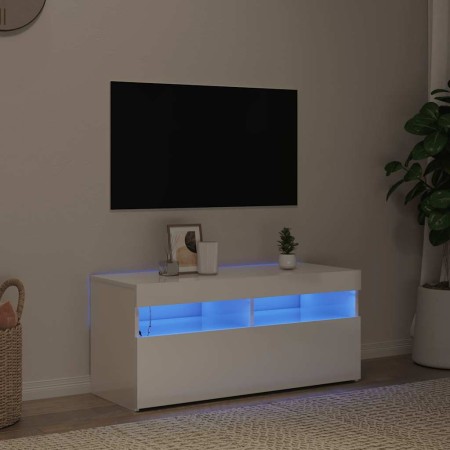 Mueble de TV con luces LED blanco brillante 90x35x40 cm en Muebles TV | Comprar online en Foru.es