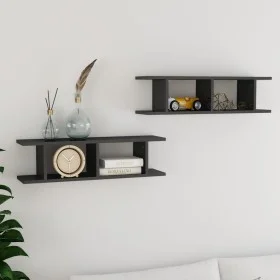 Wall shelves 2 pcs glossy gray plywood 75x18x20 cm by vidaXL, Shelves and shelves - Ref: Foro24-807195, Price: 26,35 €, Disco...