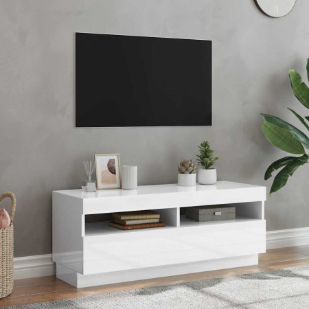 Mueble de TV con luces LED blanco brillante 100x35x40 cm en Muebles TV | Comprar online en Foru.es