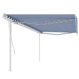 Toldo manual retráctil con postes azul y blanco 5x3 m en Toldos | Comprar online en Foru.es