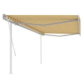 Toldo manual retráctil con postes amarillo y blanco 5x3 m en Toldos | Comprar online en Foru.es