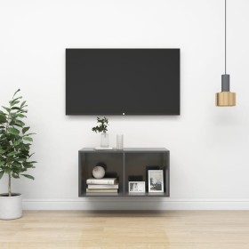 Mueble TV de pared madera contrachapada gris brillo 37x37x72 cm en Muebles TV | Comprar online en Foru.es