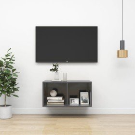 Mueble TV de pared madera contrachapada gris brillo 37x37x72 cm en Muebles TV | Comprar online en Foru.es