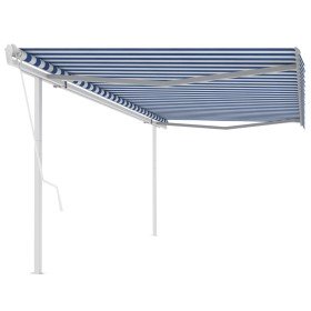 Toldo manual retráctil con postes azul y blanco 5x3 m en Toldos | Comprar online en Foru.es