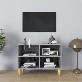 Mueble de TV patas de madera maciza gris hormigón 69,5x30x50 cm en Muebles TV | Comprar online en Foru.es