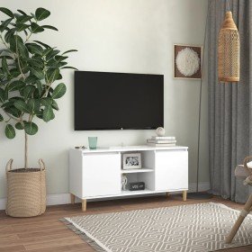 Mueble de TV con patas de madera maciza blanco 103,5x35x50 cm en Muebles TV | Comprar online en Foru.es