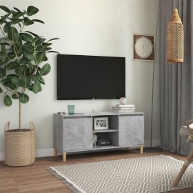 Mueble de TV patas madera maciza gris hormigón 103,5x35x50 cm en Muebles TV | Comprar online en Foru.es