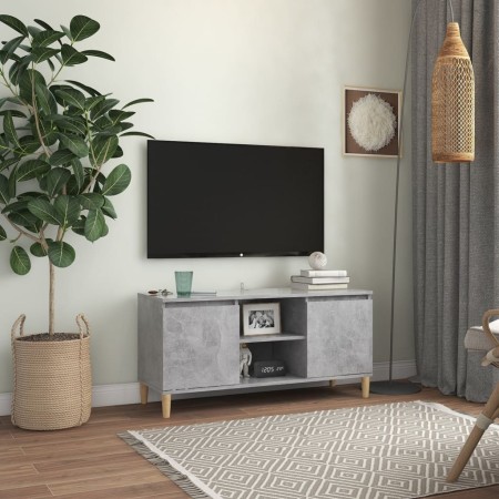 Mueble de TV patas madera maciza gris hormigón 103,5x35x50 cm en Muebles TV | Comprar online en Foru.es