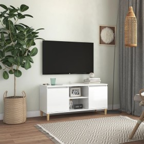 Mueble de TV patas madera pino blanco con brillo 103,5x35x50 cm en Muebles TV | Comprar online en Foru.es