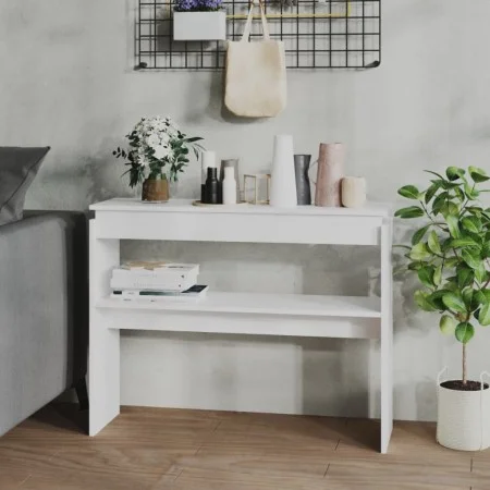Mesa consola madera de ingeniería blanca 102x30x80 cm de vidaXL, Mesas auxiliares - Ref: Foro24-808323, Precio: 49,53 €, Desc...