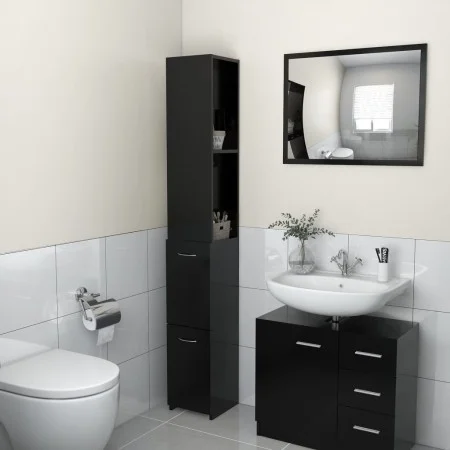 Armario de baño madera contrachapada negro 25x26,5x170 cm de vidaXL, Muebles de baño - Ref: Foro24-808432, Precio: 63,73 €, D...
