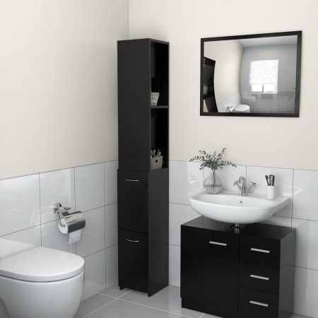 Armario de baño madera contrachapada negro 25x26,5x170 cm de vidaXL, Muebles de baño - Ref: Foro24-808432, Precio: 61,38 €, D...