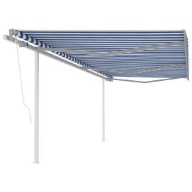 Toldo retráctil automático con postes azul y blanco 6x3 m en Toldos | Comprar online en Foru.es