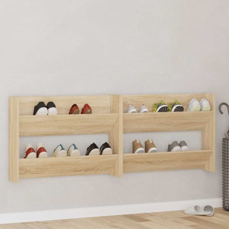 Zapateros de pared 2 uds contrachapada roble Sonoma 80x18x60 cm en Zapateros y organizadores de calzado | Comprar online en Foru