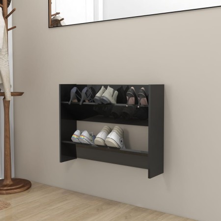 Zapatero de pared madera contrachapada negro brillo 80x18x60 cm en Zapateros y organizadores de calzado | Comprar online en Foru