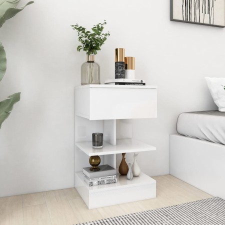 Mesita de noche madera contrachapada blanco brillo 40x35x65 cm de vidaXL, Mesitas de noche - Ref: Foro24-808660, Precio: 51,8...