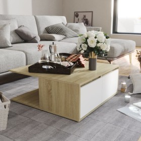 Mesa de centro madera contrachapada blanco y roble 80x80x31 cm en Mesas de centro | Comprar online en Foru.es