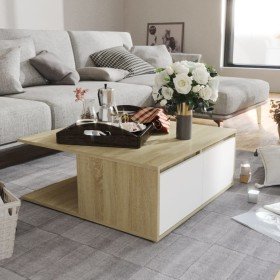 Mesa de centro madera contrachapada blanco y roble 80x80x31 cm en Mesas de centro | Comprar online en Foru.es
