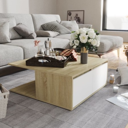 Mesa de centro madera contrachapada blanco y roble 80x80x31 cm en Mesas de centro | Comprar online en Foru.es