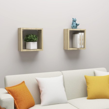Estantes cubo de pared 2 unidades roble Sonoma 30x15x30 cm en Estanterías | Comprar online en Foru.es