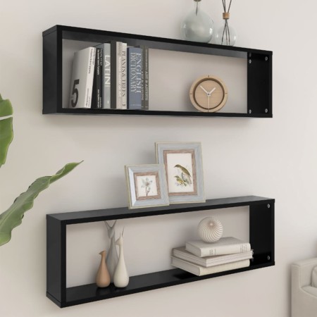 Estantes cubo de pared 2 uds contrachapado negro 100x15x30 cm en Estanterías | Comprar online en Foru.es