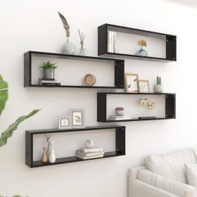 Estantes cubo de pared 4 uds contrachapado negro 100x15x30 cm en Estanterías | Comprar online en Foru.es