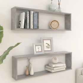 Estante cubo pared 2uds contrachapado gris hormigón 100x15x30cm en Estanterías | Comprar online en Foru.es