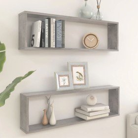 Estante cubo pared 2uds contrachapado gris hormigón 100x15x30cm en Estanterías | Comprar online en Foru.es