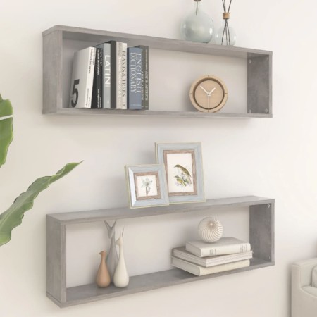 Estante cubo pared 2uds contrachapado gris hormigón 100x15x30cm en Estanterías | Comprar online en Foru.es