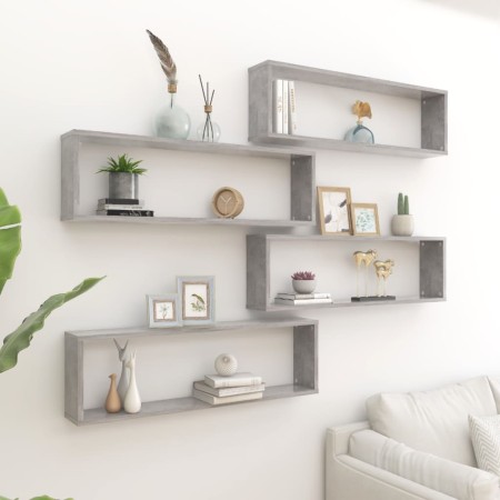 Estante cubo pared 4uds contrachapado gris hormigón 100x15x30cm en Estanterías | Comprar online en Foru.es