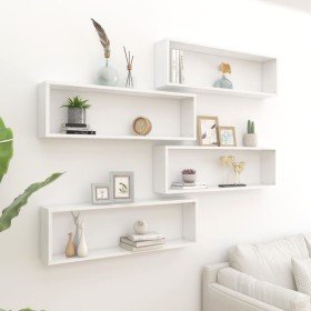 Estante cubo pared 4uds contrachapado blanco brillo 100x15x30cm en Estanterías | Comprar online en Foru.es
