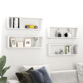 Estantes cubo de pared 4 uds contrachapado blanco 80x15x26,5 cm en Estanterías | Comprar online en Foru.es